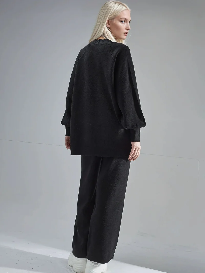 MY FASHION Black MY FASHION Loose Fit Sweater & Pants Knit Co-ord Set for Women | Best Price UAE
